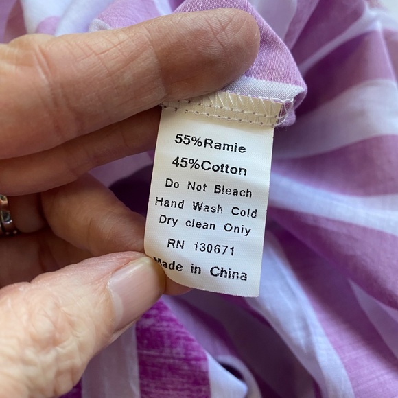 NEW AMELIA’S Frida Art To Wear Striped Purple White Tunic Shirt Ramie Cotton L - Picture 15 of 16